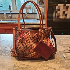 Woven Multi-color Leather Handbag